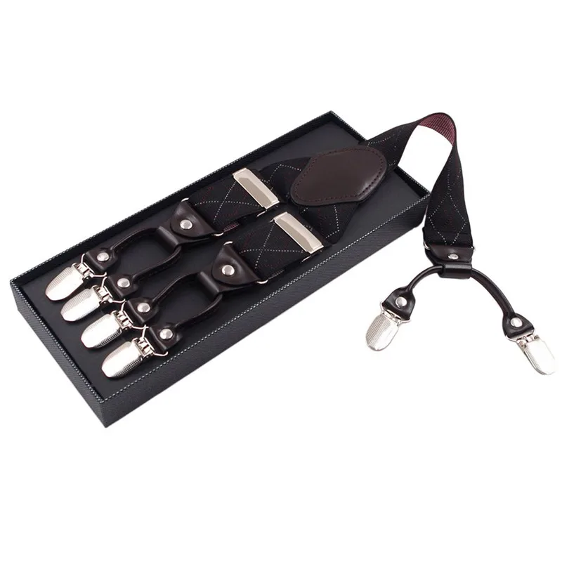 

Leather 6 Clips Suspender Male Vintage Casual Suspenders Commercial Western-style Trousers Man's Braces Strap