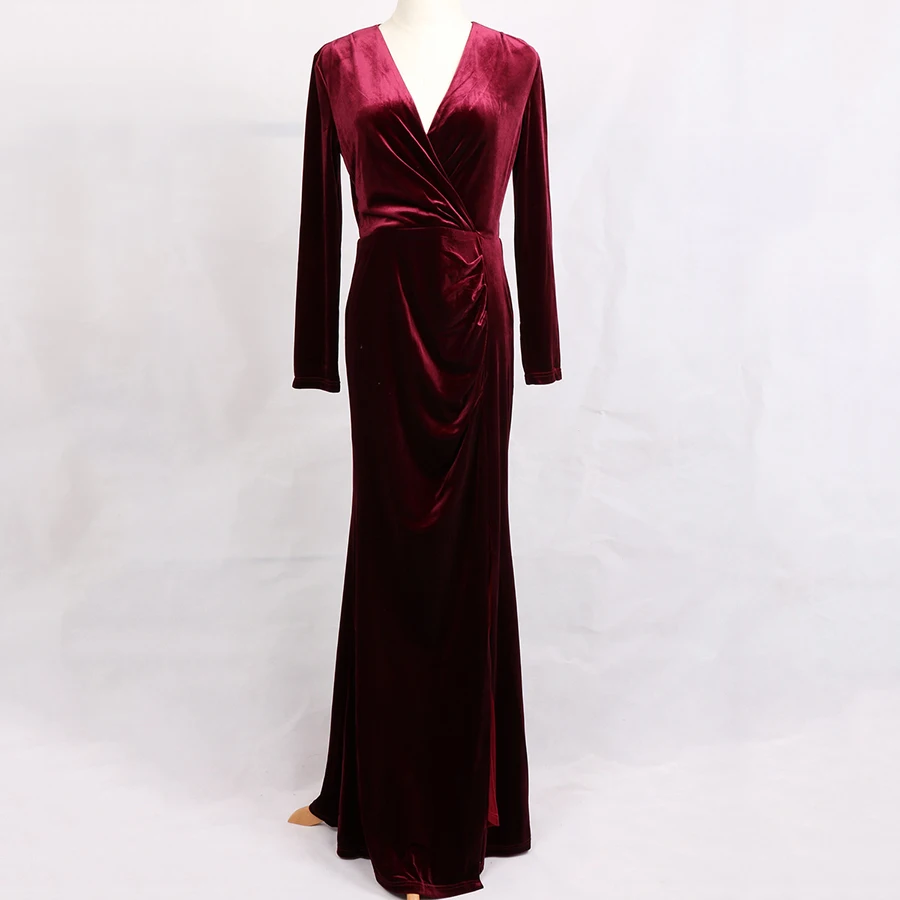 Подиумное платье зимнее вечернее платье красное бархатное платье женское с длинным рукавом винтажное Длинное Макси платье Vestido Longo Robe