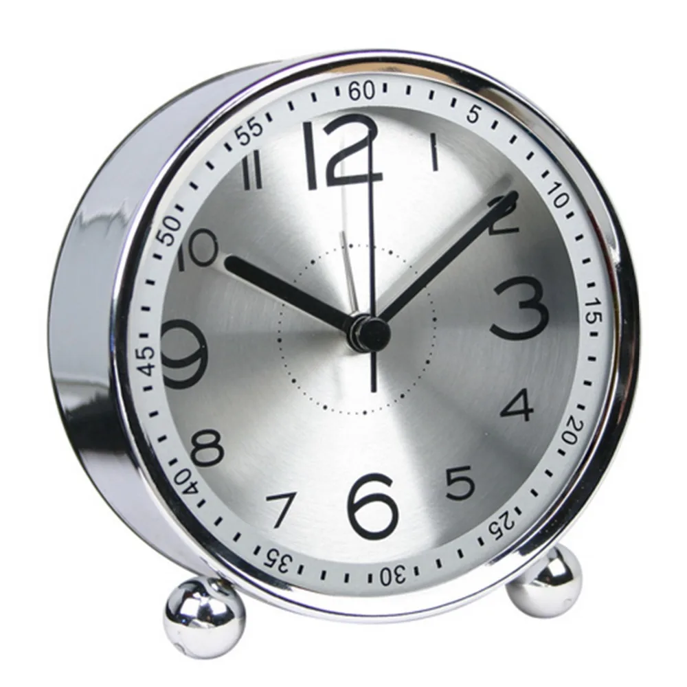 Homingdeco бесшумный будильник настольные часы без тиканья простой стиль металлический циферблат часы-Серебристый