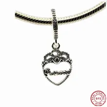 Прозрачный CZ принцесса проект "Корона" Сердце Pendnat бусины-подвески для Для женщин, подходят для изготовления ювелирных изделий, сделай сам, соответственные Европейской Пандоре обаятельные Серебро 925 FL452