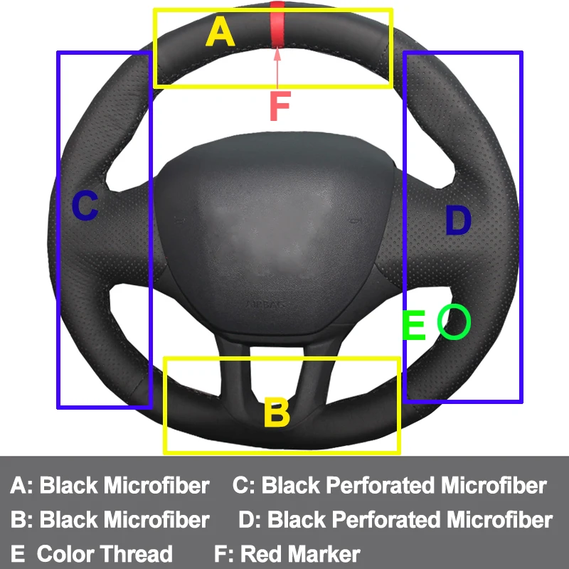 HuiER ручная швейная крышка рулевого колеса автомобиля красный маркер для peugeot 208 2008 износостойкие, дышащие аксессуары для интерьера части