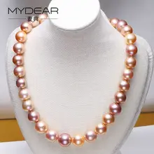 MYDEAR Pearl Jewelry Charm Real Colorful 12-15mm Freshwater Pearls Beaded Chokers Necklaces Big Edison Pearl Necklace For Women
