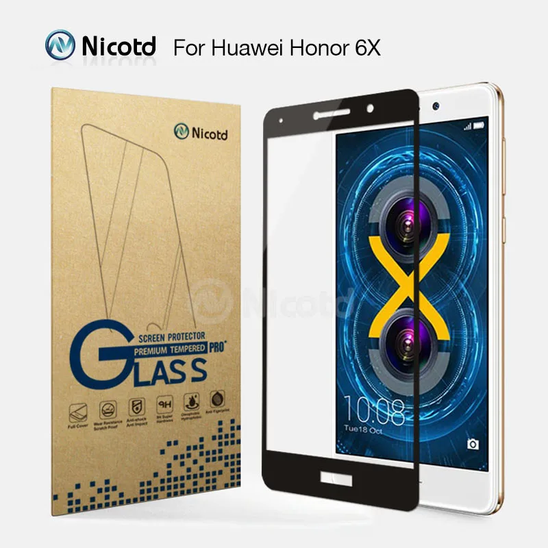 

Nicotd 9H 2.5D Tempered Glass Full Cover For Huawei Honor 6X Screen Protector Protective Glass Film For huawei honor 6 X 6 x