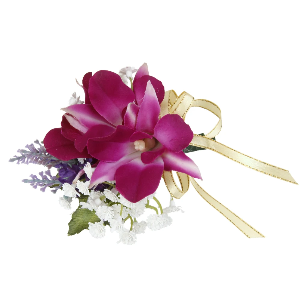 

Wedding Bridal Groom Men Tuxedo Boutonniere Corsage Orchid Flower Brooch