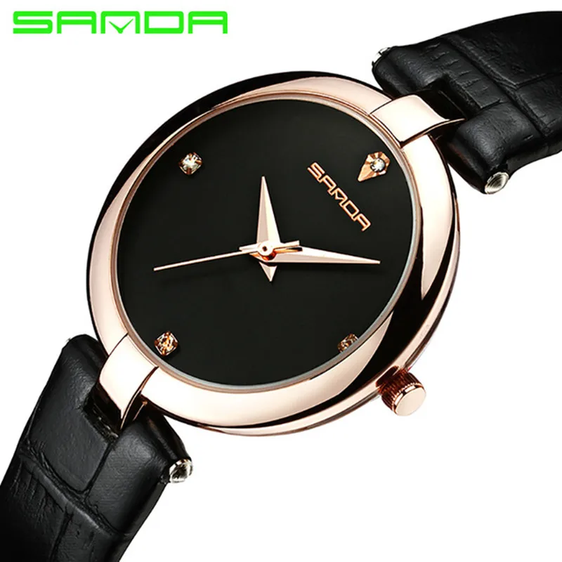 Acheter SANDA De Mode de Femmes Montres Femmes En Cuir Montres De Luxe Montres À Quartz Diamant Amirauté Relogio Feminino Reloj Mujer
