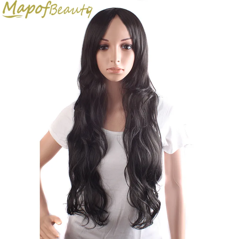 

Black Dark Brown 3 Colors Synthetic Hair 28" Long Wavy Heat Resistant Cosplay Wigs Halloween Costume Party Ladies MapofBeauty