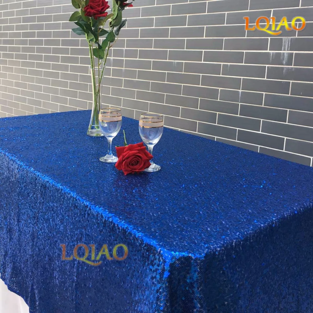 

Free Shipping 120x200cm Royal Blue Sequin Tablecloth Mesh Embroidery Sequin Table Overlay Wedding/Decoration Sequin Table Cloth