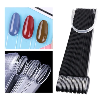 

50pcs False Nail Set Oval Shape Faux Ongles Clear Black Practise Full Nail Tips Fan Clear Tips for Polish Design Manicure LAA23