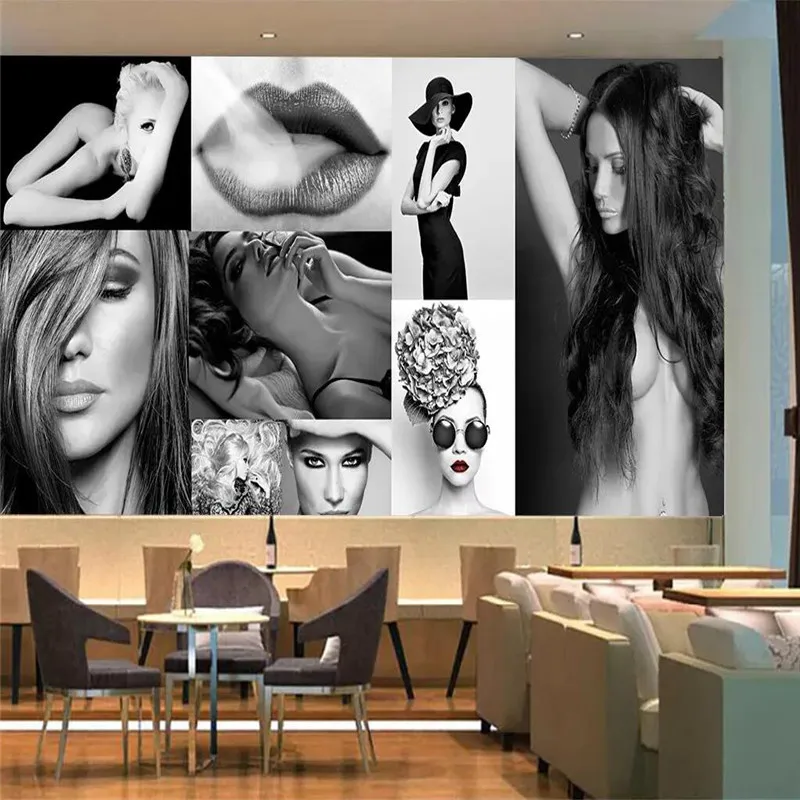 Custom mural professional production background wall cloth decorative painting - black and white sexy beauty background wall Custom mural professional production background wall cloth decorative painting - black and white sexy beauty background wall