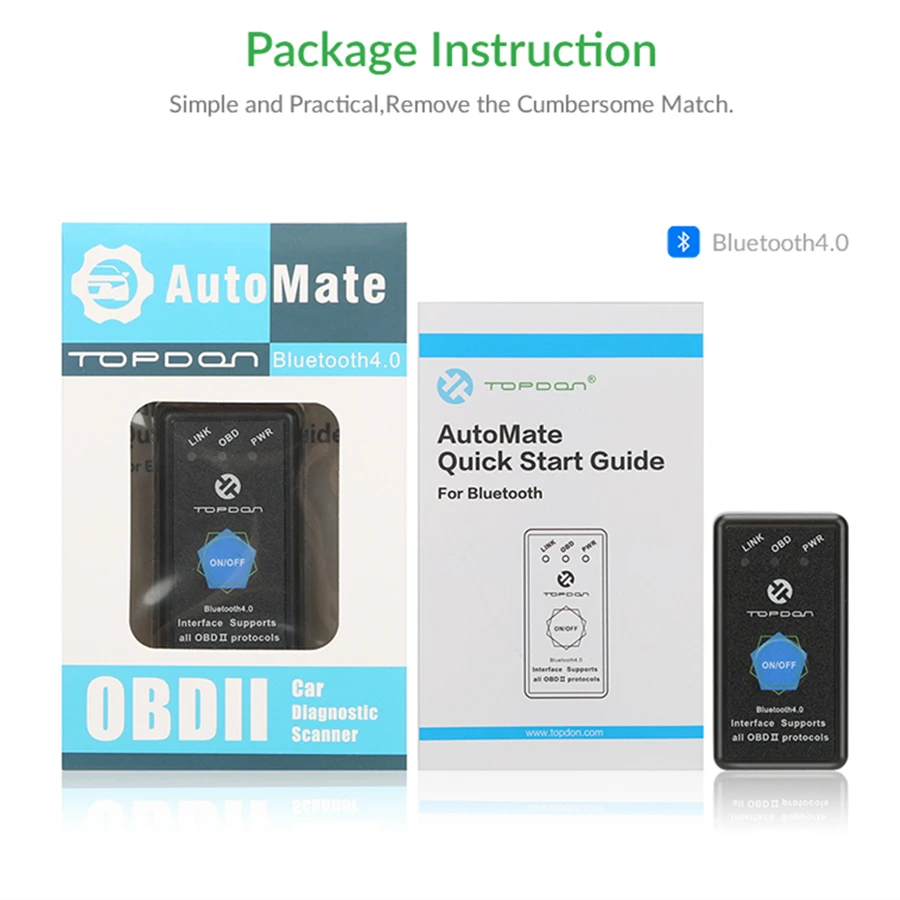 TOPDON ELM327 V1.5 Bluetooth для Android OBD 2 Интерфейс OBD2 сканер Супер Мини ELM 327 поддерживает II