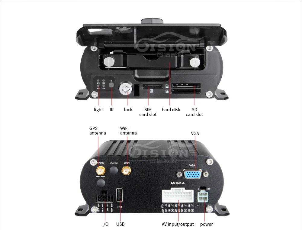  Cámara de 3 uds para coche interior + trasera con visión nocturna al aire libre + 4CH GPS WIFI 1080
