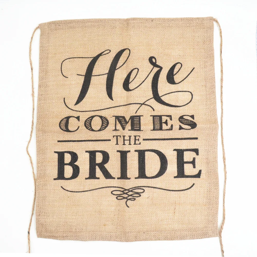 Here Comes The Bride wedding Sign Banner vintage shabby chic Hessian rustic sale