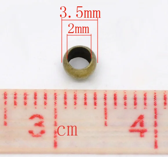 Медные Обжимные бусины Круглые античная бронза 2 мм 3,5 мм(1/") х 2,5 мм(1/8"), 50 шт Новинка
