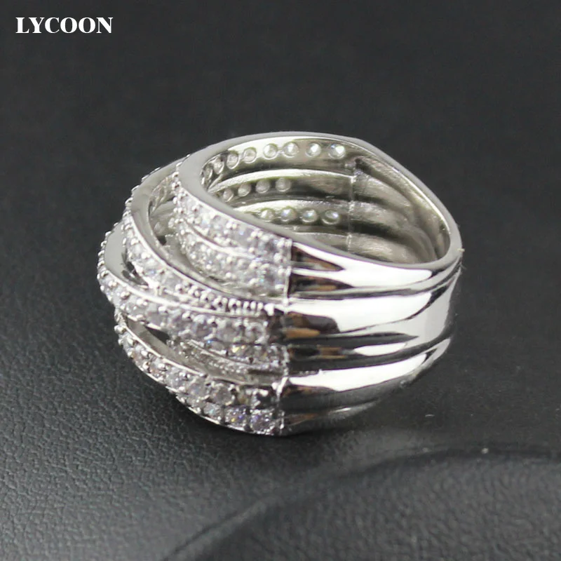 LYCOON newest elegant strip style irregular wedding rings silver plated prong setting Cubic Zirconia luxury party ring for women
