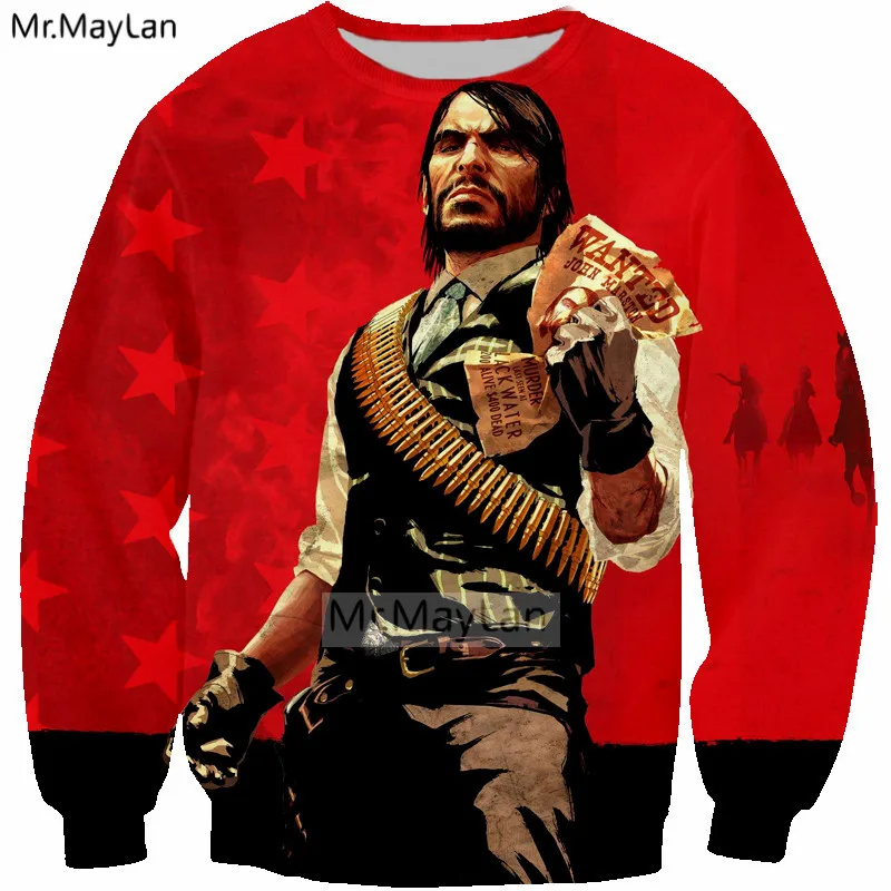 2018 New Game Red Dead Redemption 2 Cool 3D Print Gun Sweatshirts Men/Women Streetwear Hip Hop Hoodies Boys Outwear Man Clothes