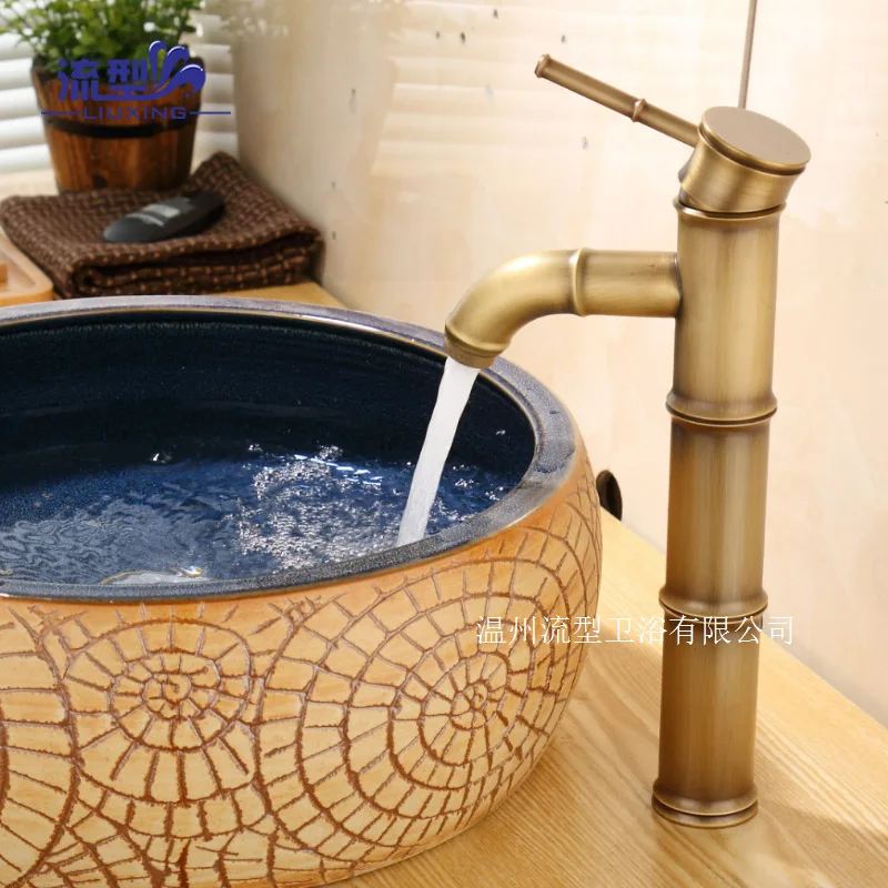 

Bathroom faucet copper bamboo antique faucet above counter basin art faucet hot and cold water faucet tap