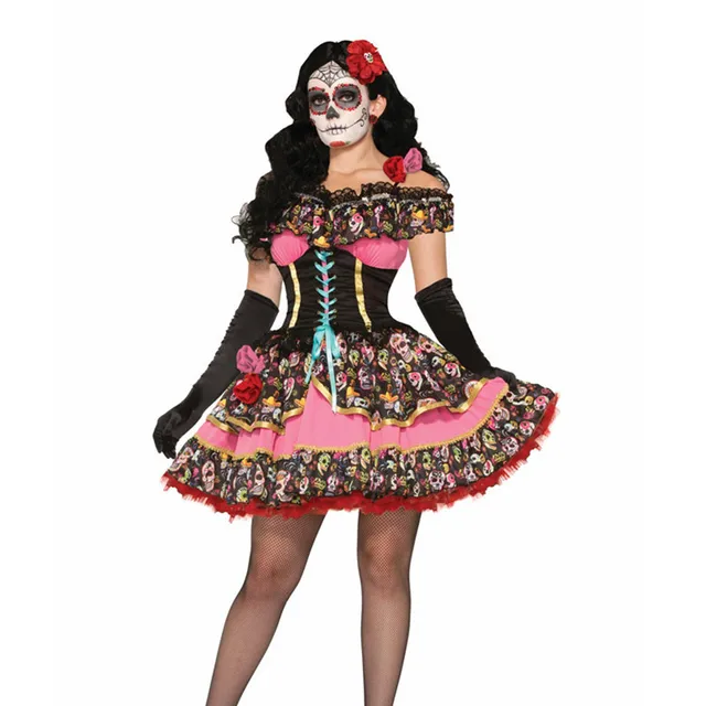 Adults Day of The Dead Costumes Flower Sugar Skull Senorita Dress ...