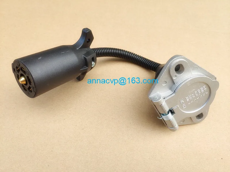 trailer connector adapter 7 way RV style blade plug to 7 pole round pin socket (2)