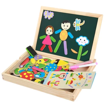 

Wooden Double-sided Magnetic Puzzle Drawing Board Toy Drawing Sketchpad Writing Board Chalkboard Educational Toys