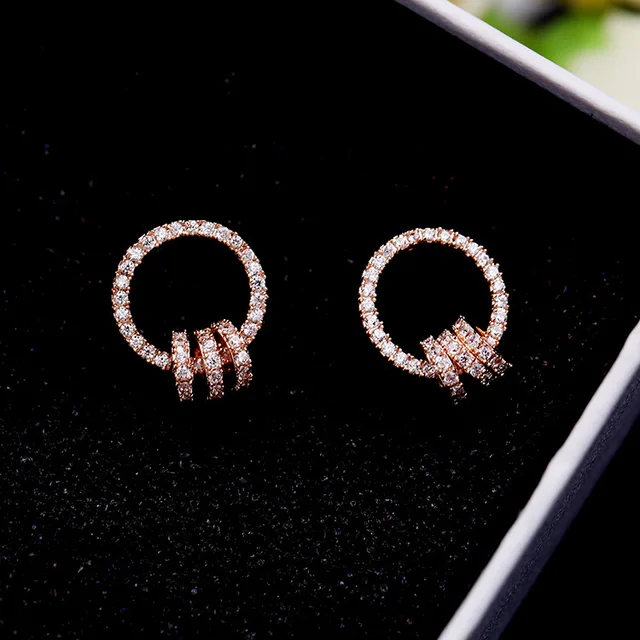 Trendy Round Circles Cubic Zirconia Earrings Rose Gold Color Cz Trendy Round Circles Cubic Zirconia Earrings Rose Gold Color Cz Crystal Stud Women Brincos