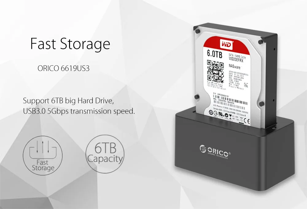 ORICO 6619US3 супер Скорость USB 3,0 HDD чехол для жесткого диска SATA док-станция для жесткого диска для 2,5 или 3,5 дюйма Жесткий диск SSD [8 ТБ Поддержка]