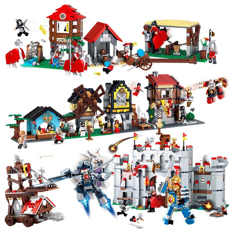 

Sluban Middle Ages Legends Castle Knight Ninja Robot Horse Weapon Bank Restaurant Mini Building Blocks Toy for Children no Box