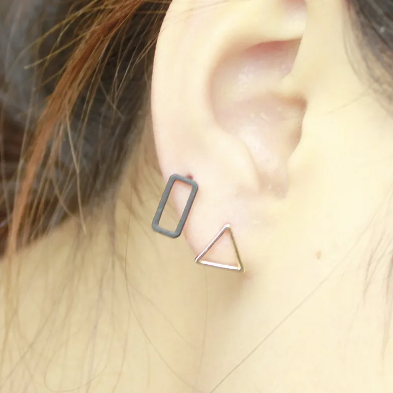 7 Style Punk Square Triangle pendientes Round Lightning Stud Earrings For Women Gold Silver Black ear Fashion Jewelry