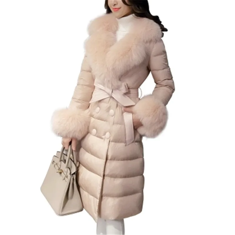 

Ladies fashion fox fur collar down jacket women jacket 2019 new slim slimming long thick warm white duck down winter jacket G922