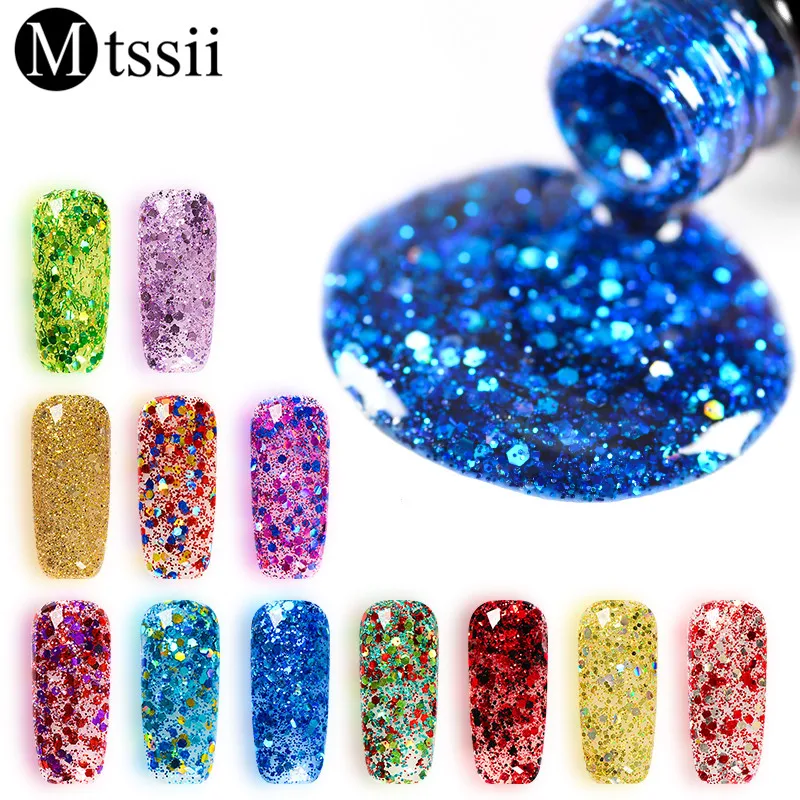 

Mtssii 7ml 12 Colors Shining Long Lasting Nail Gel Polish Soak Off UV LED Glitter Shimmer Gel Lacquer Nail Art Gel Varnishes
