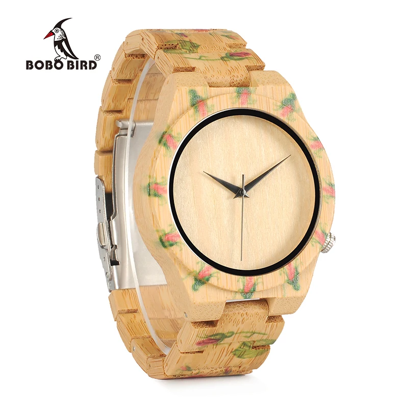 BOBO BIRD WD21 Wooden Watches with Flower Printed Bamboo Band for Men Women in Wood Box OEM BOBO BIRD WD21 Wooden Watches with Flower Printed Bamboo Band for Men Women in Wood Box OEM