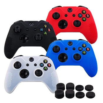 

Silicone Rubber Cover Skin Case Anti-Slip For Xbox One/S/X Controller X 4(Black & White & Red & Blue)+Fps Pro Extra Height Thu