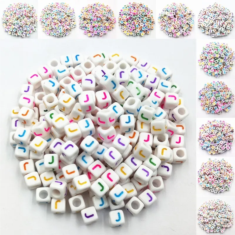 

New LNRRABC 100 Pcs 6mm New Hot Mixed Acrylic Cube 26 Letters/Alphabet Beads Colorful DIY Jewelry Making