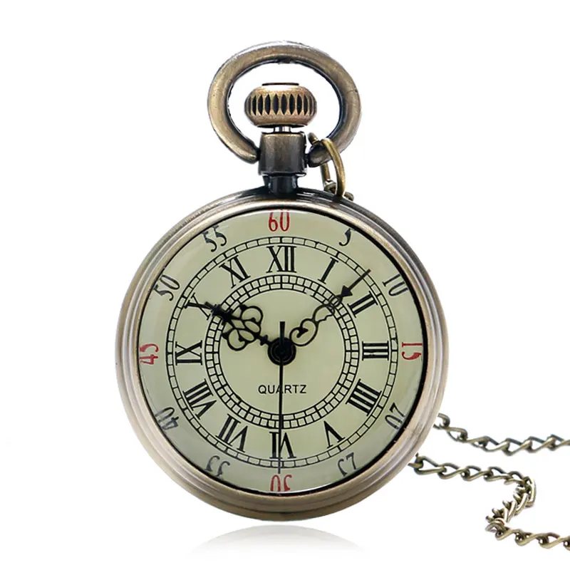 Бронзовые римские карманные часы антикварные цифры цепь ожерелье кулон кварц LXH