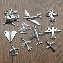 20 pces encantos de aeronaves antigo prata cor avião encantos pingentes para pulseiras airbus encantos que fazem jóias