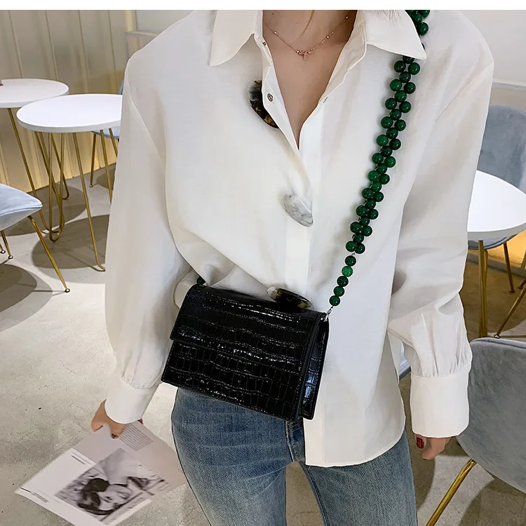 Модная женская сумка-мессенджер с каменным узором кожаные сумки через плечо с цепочкой из бисера для женщин дизайнерская женская сумка через плечо на застежке Новинка