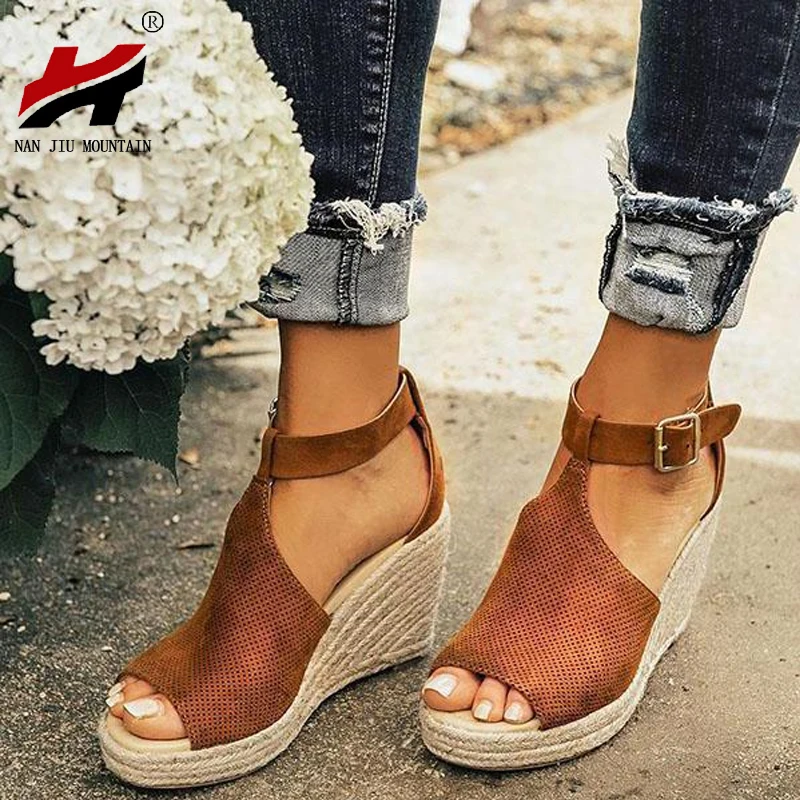 

NZN JIU MOUNTAIN Explosion Models 2019 Summer Woman Sandals Fish Mouth Straw Braided Heel Rope With A Buckle With Sandals