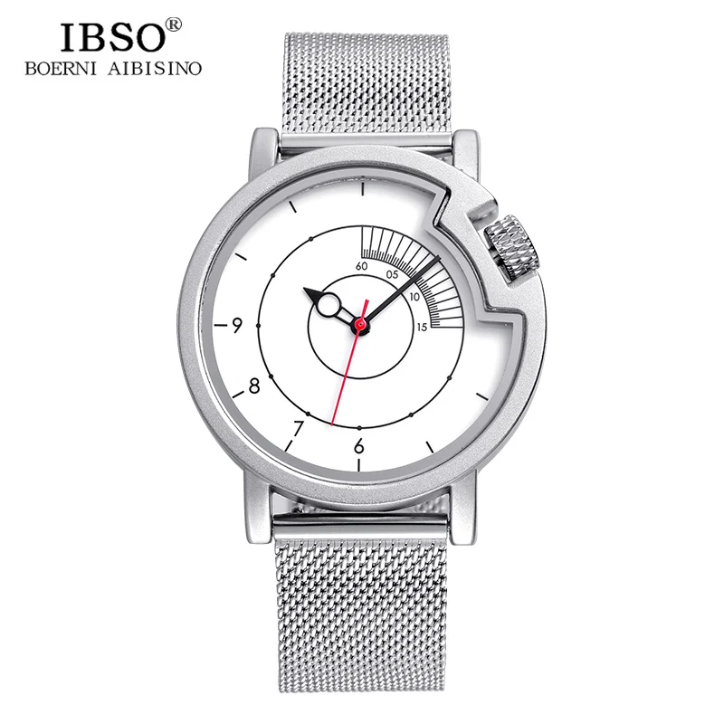 

IBSO Brand Mens Watches Locomotive Punk Style Sport Watch Men Silver Stainless Steel Mesh Strap Relogios Masculino Pay 1 Get 2