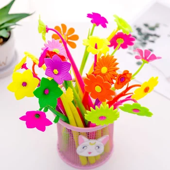 

2 Pcs Creative Simulation Plant Soft Flower Silicone Gel Pen Decoration Stationery School Writing Office Supplies Pens