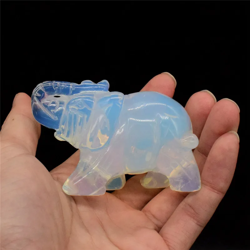 

3 inch Natural Opalite Elephant Statue Carved Crystal Elephant Figurine Mini Animal Figurines for Home Decor Chakra Healing Gifs