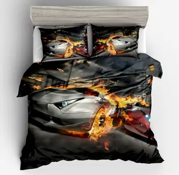 

2018 New cool Motor vehicle silvery print 3d red black gray racing twin full queen king size duvet covers Pillowcase bedding set
