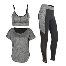 Новые Сетки Женщины Футболки+ бюстгалтер+ женские лосины для фитнеса Высокой Упругой Спортивной Одежды Для Женщин Запуск Фитнес Дышащий Впитывает Спортивный Костюм На Открытом Воздухе