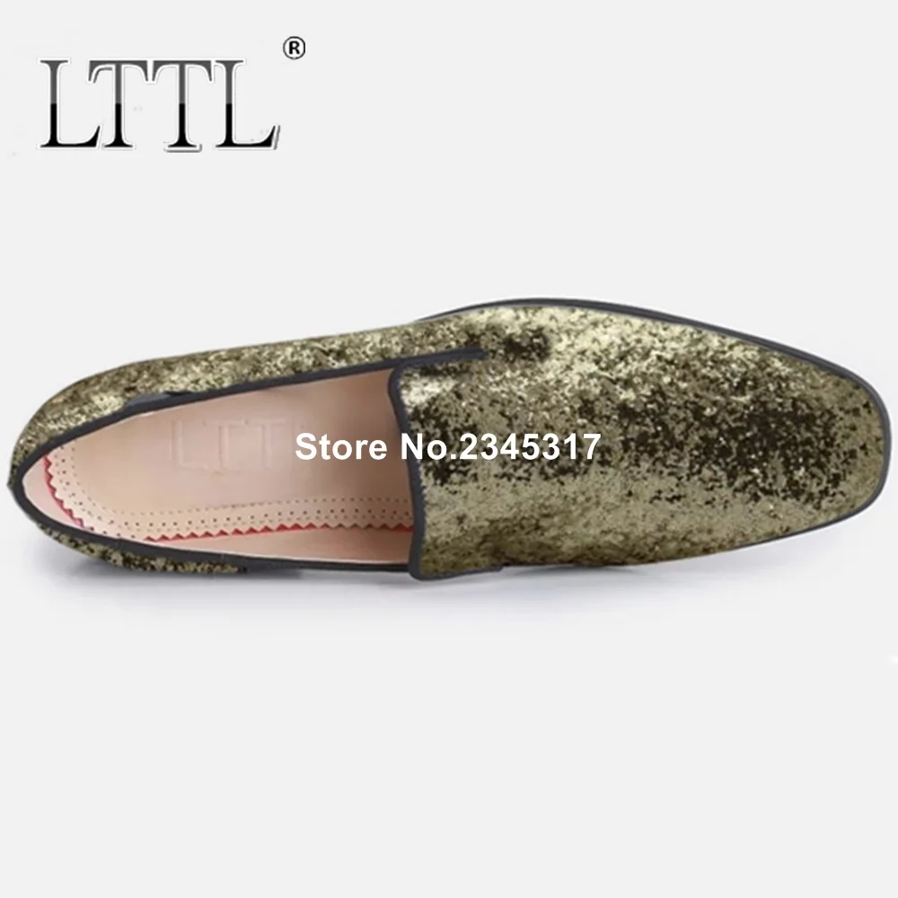 

Gold Glitter Sequins Casual Shoes Men Slip On Dress Shoes Simple Style Fashion Loafers Breathable Designer Men's Loafers Flats