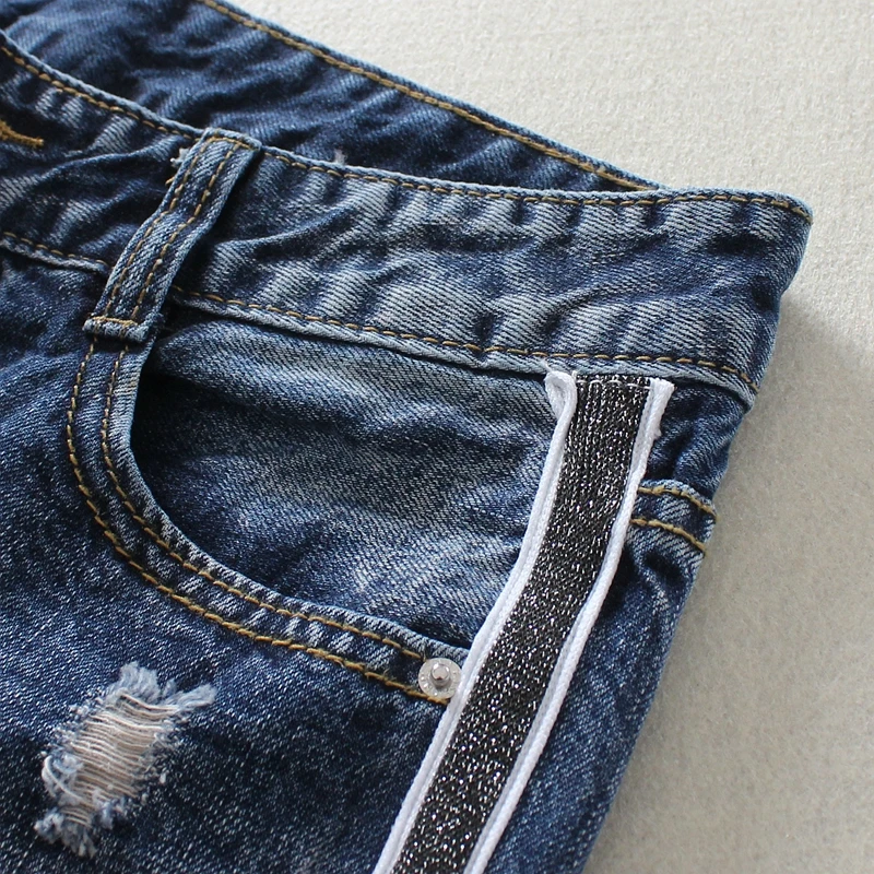 2019 синие женские джинсовые шорты пэчворк весна лето средняя талия рваные джинсы Английский Стиль Молния Fly хлопок джинсовые шорты 9627
