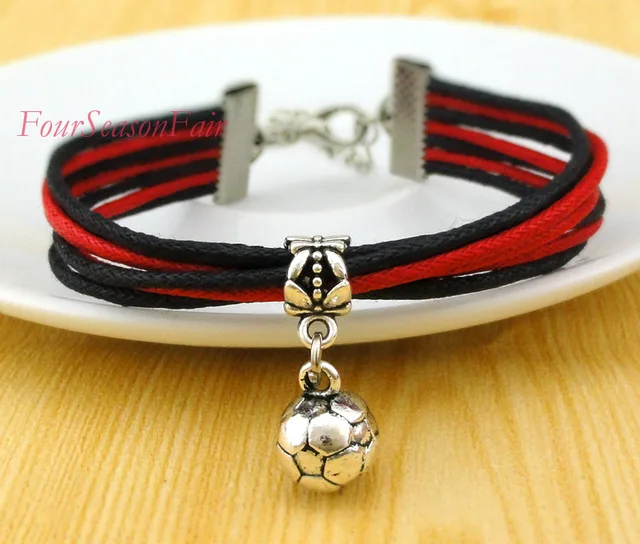 Customizable Football Charm Bracelet Soccer Customizable Football Charm Bracelet Soccer Team Waxed Cotton Cord Sports