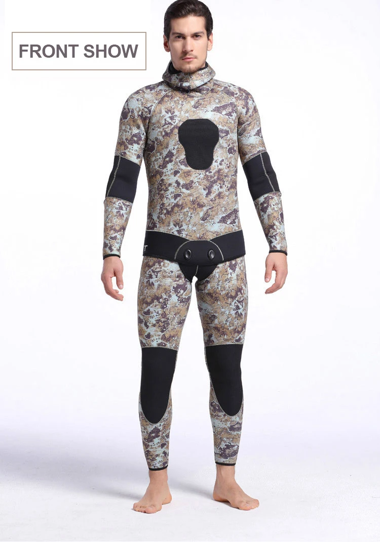SBART 5 мм двухкомпонентный неопреновый гидрокостюм для подводного плавания для мужчин t, сохраняющий тепло, с капюшоном, на молнии, для подводной охоты, мокрого костюма для мужчин J