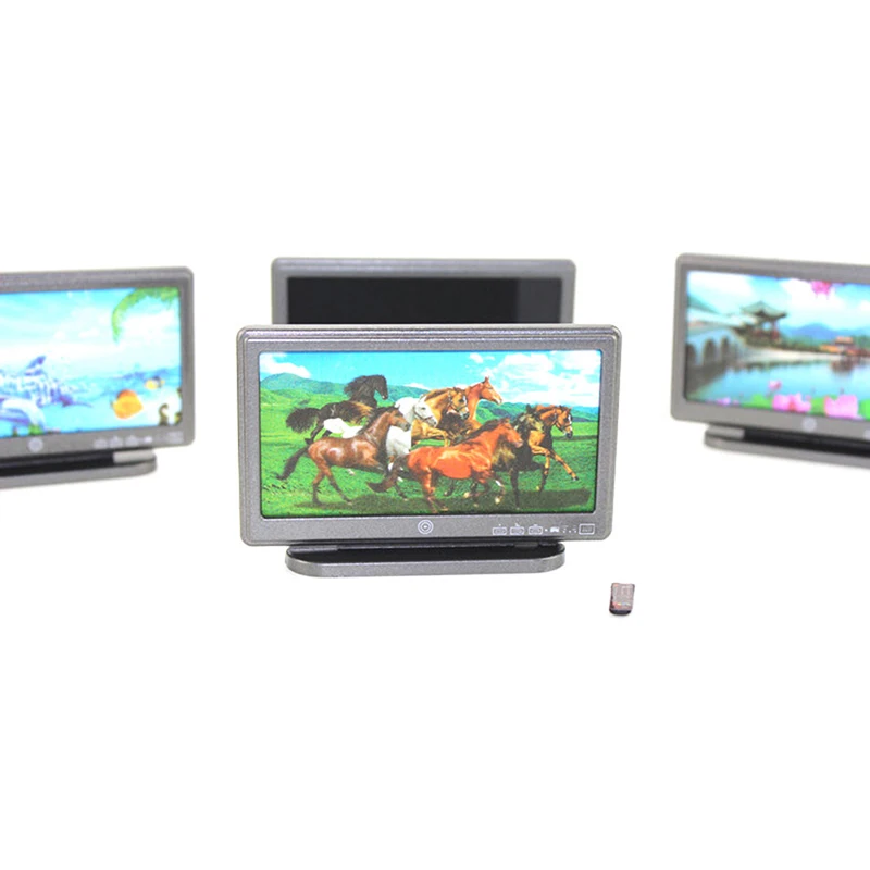 1 шт. широкоформатный с плоским экраном Жидкокристаллический Телевизор с пультом серый мебель игрушки кукольный домик Миниатюрный Декор