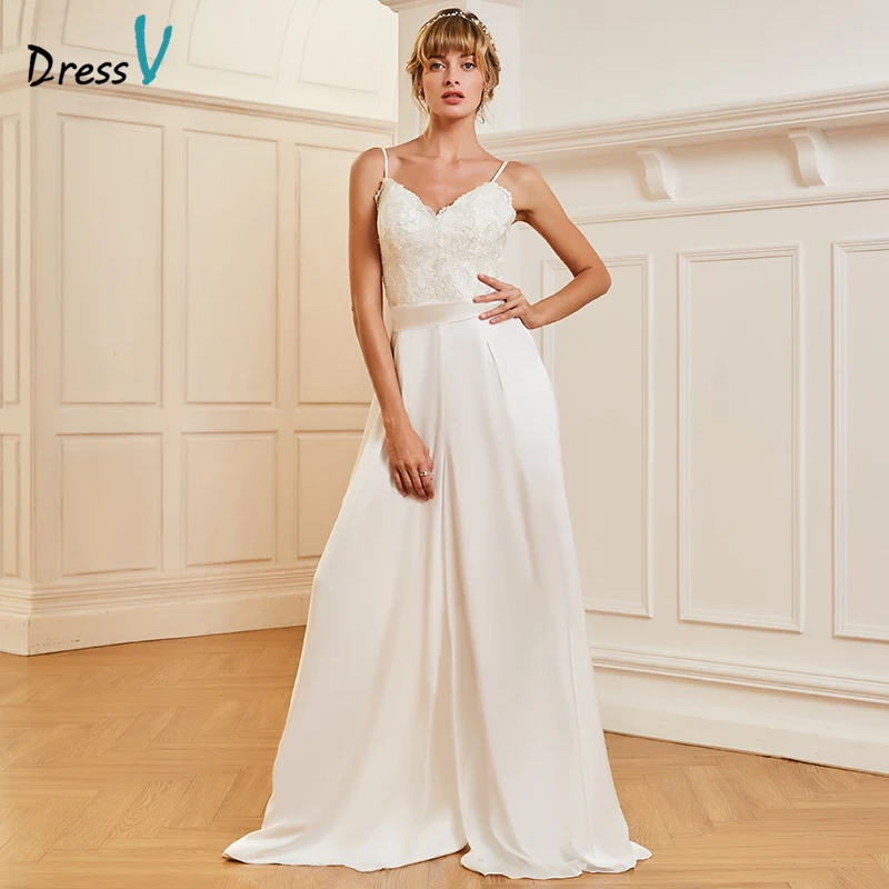 Dressv Long Spaghetti  Straps  Sheath Wedding  Dress  