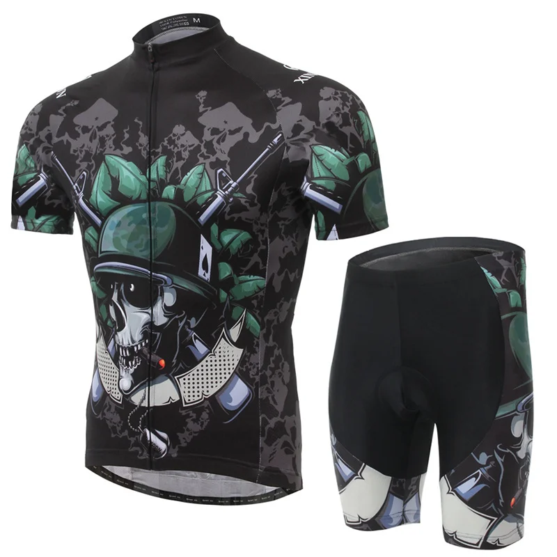 

XINTOWN New Arrival Cycling Sets Polyerter Men Women's Cycling Clothing Jacket+Pants Skull Print Absorption Sweat Cycling Sets