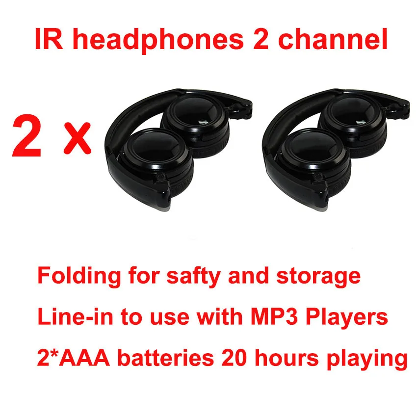 

Wholeslae 2pcs Infrared Stereo Wireless Headphones foldable Headset IR in Car roof dvd or headrest dvd Player dual channel