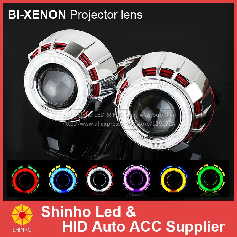2.8/" Auto Bulbs Bi-Xenon HID Projector Lens Kit with Double Angel Eyes H1 H4 H7
